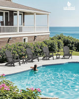 LUE BONA Folding Adirondack Chair, Chairs Set of 6, Cup Holder, Woodgrain, Fire Pit, Patio, Pool, Dark Grey - Photo 6