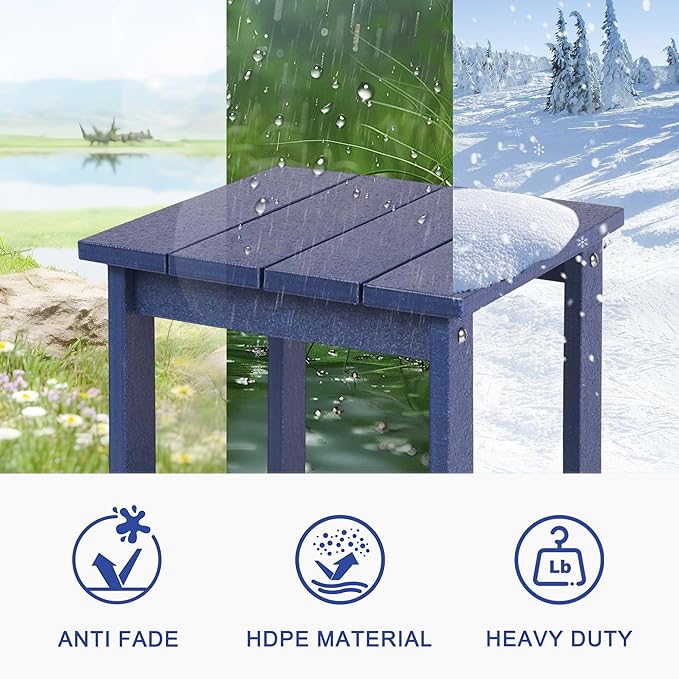 LZRS Adirondack Square Outdoor Side Table for Patio, Pool Composite Patio Table, HDPE End Tables for Backyard, Pool - Photo 4