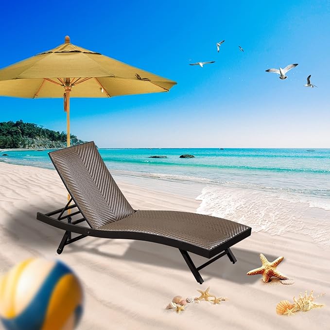 Domi 2 PCS Outdoor Chaise Lounge Set, Aluminum Patio Padded Quick Dry Foam Wicker Lounge Chair with Adjustable Back for Beach Poolside Lawn Sunbathing