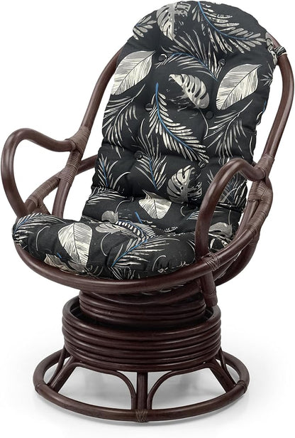 Wickerix Java Lounge Swivel Rocking Chair with Cream Cushion Natural Rattan Wicker Handmade, Dark Brown Color