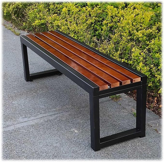 Outdoor Benches Weatherproof, Garden Bench Metal Steel Frame with Solid Wood, Outdoor Furniture Patio Park Benchs Backless, Bench Seat for Porch 3.3ft 3.9ft 4.9ft 5.9ft(Brown,3.3ft)