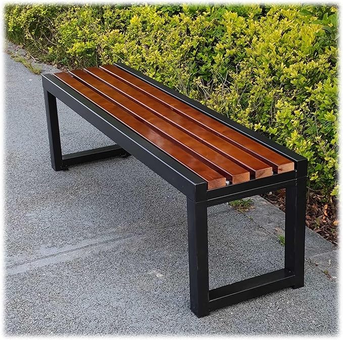 Outdoor Benches Weatherproof, Garden Bench Metal Steel Frame with Solid Wood, Outdoor Furniture Patio Park Benchs Backless, Bench Seat for Porch 3.3ft 3.9ft 4.9ft 5.9ft(Brown,4.9ft)