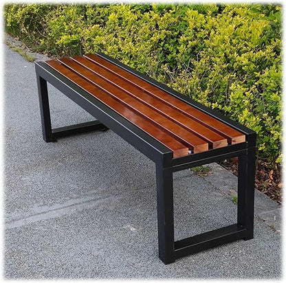 Outdoor Benches Weatherproof, Garden Bench Metal Steel Frame with Solid Wood, Outdoor Furniture Patio Park Benchs Backless, Bench Seat for Porch 3.3ft 3.9ft 4.9ft 5.9ft(Brown,5.9ft)
