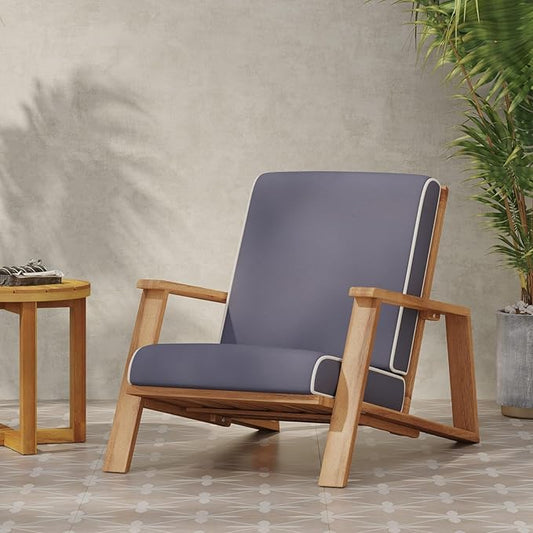 Merax Acacia Wood Outdoor Chaise Lounge Chair, Patio Reading Lazy Recliner Sofa Couches Seating with Weather-Resistant Upholstered Cushions for Balcony Outside Pool, Dark Grey