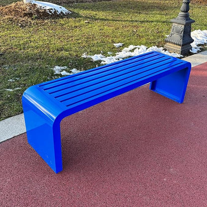 Metal Garden Bench, Weatherproof Backless Patio Benches, Outdoor Park Bench, Front Porch Bench, Pool Deck Bench, Choice of Colours, for Park, Yard, Porch, Lawn(Blue,59in/150cm)