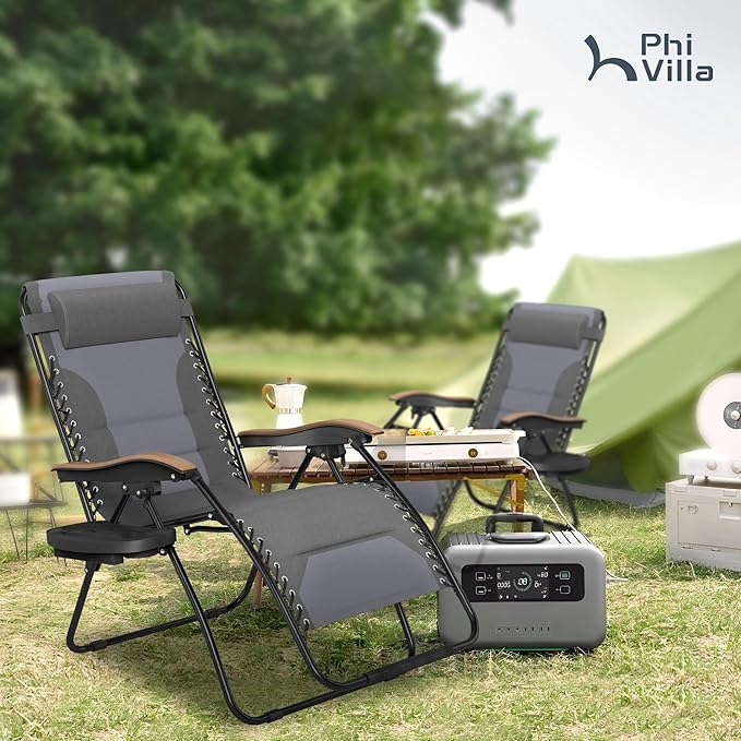 PHI VILLA XXL Oversized Padded Zero Gravity Chair, Foldable Patio Recliner - Photo 2