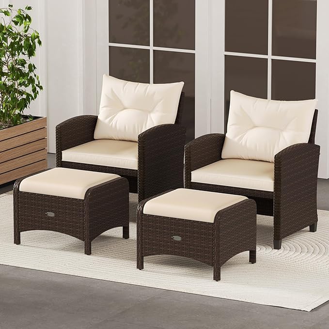 RELAX4LIFE Wicker Outdoor Ottomans for Patio - Set of 2 Rattan Footstools w/Removable Cushions - Photo 8