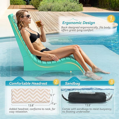 HDPS Pool Lounge Chairs Set of 4, Use in Pools Lounge Chairs up to 10-Inches of Water, Chaise Chairs with Headrest, Lounge Chair Outdoor, Fade-Resistant Pool Lounger for Deck