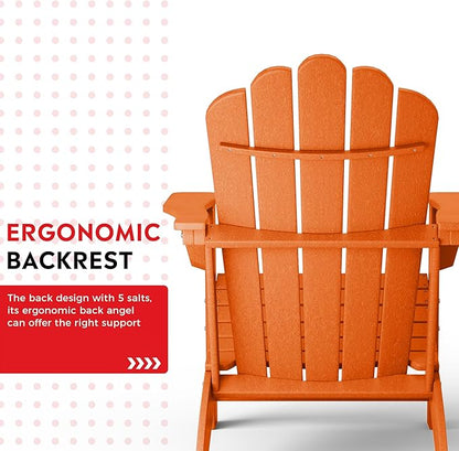 Costaelm Lakeview Outdoor Patio HDPE Adirondack Chair with Cup Holder, Orange