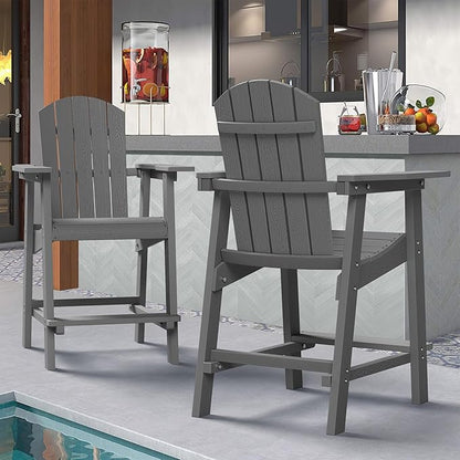 DWVO 25" Tall Adirondack Chair, HIPS Bar Stools Outdoor Seating High Back Outdoor Chairs Lifeguard Chair, Ideal for Deck, Pool, Patio, Porch, Balcony, Gray