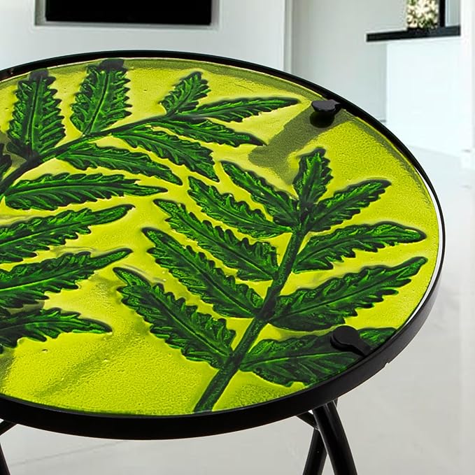 Subtropical Leaf Small Patio Table, Outdoor Side Table, Outdoor Bar Table - Photo 4