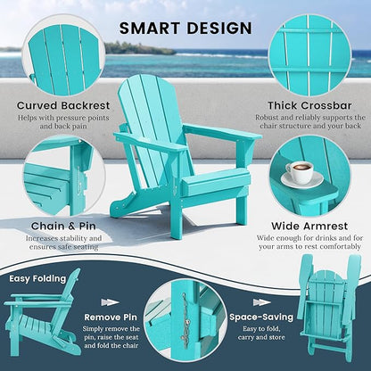 WO WESTIN OUTDOOR HDPE Laguna Outdoor Folding Poly Adirondack Chair (Set of 4), Turquoise