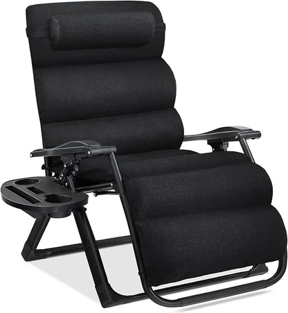 Best Choice Products Oversized Zero Gravity Chair, Folding Outdoor Patio Recliner, XL Anti Gravity Lounger w/Removable Cushion, Cup Holder, Side Tray, 350lb Capacity - Onyx Black