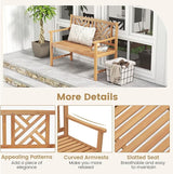 COSTWAY Outdoor Wooden Bench, Outdoor Acacia Wood Loveseat with Curved Armrest & Backrest, Sturdy Wood Bench for Garden - Photo 6