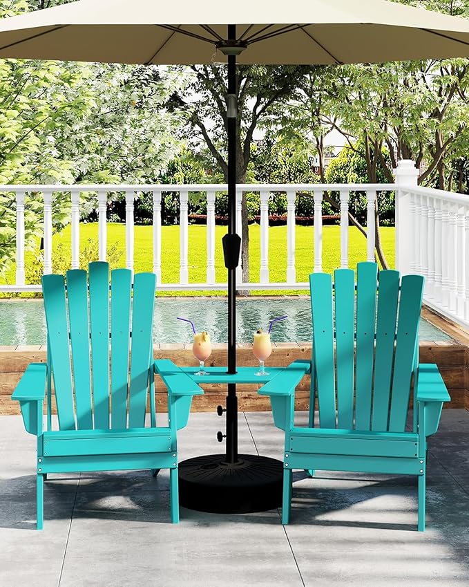 GREENVINES Folding-Adirondack-Chairs-Set-of-4 | HDPE Plastic | Throne Series | Fire Pit Chair | All Weather | for Outdoor Patio Deck Backyard Poolside | Aqua