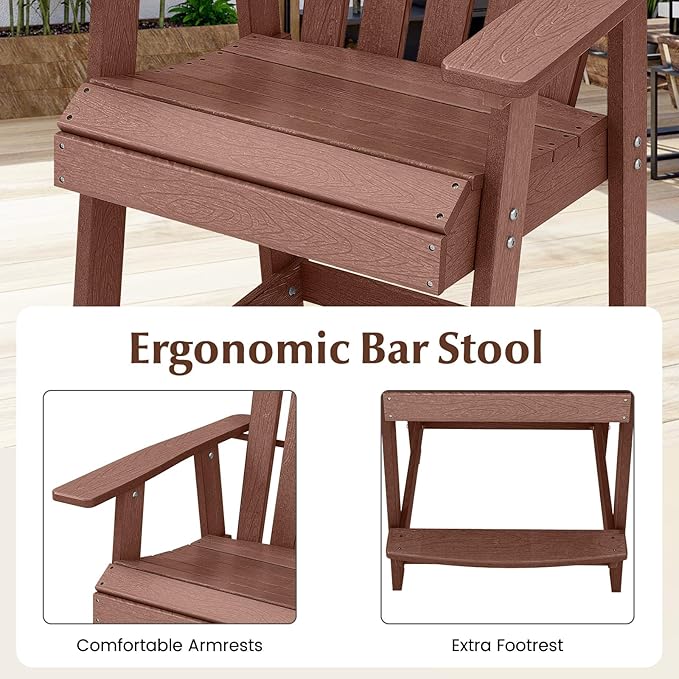 Tangkula Outdoor Bar Stool, HDPE Tall Adirondack Chair with Armrest & Footrest - Photo 8
