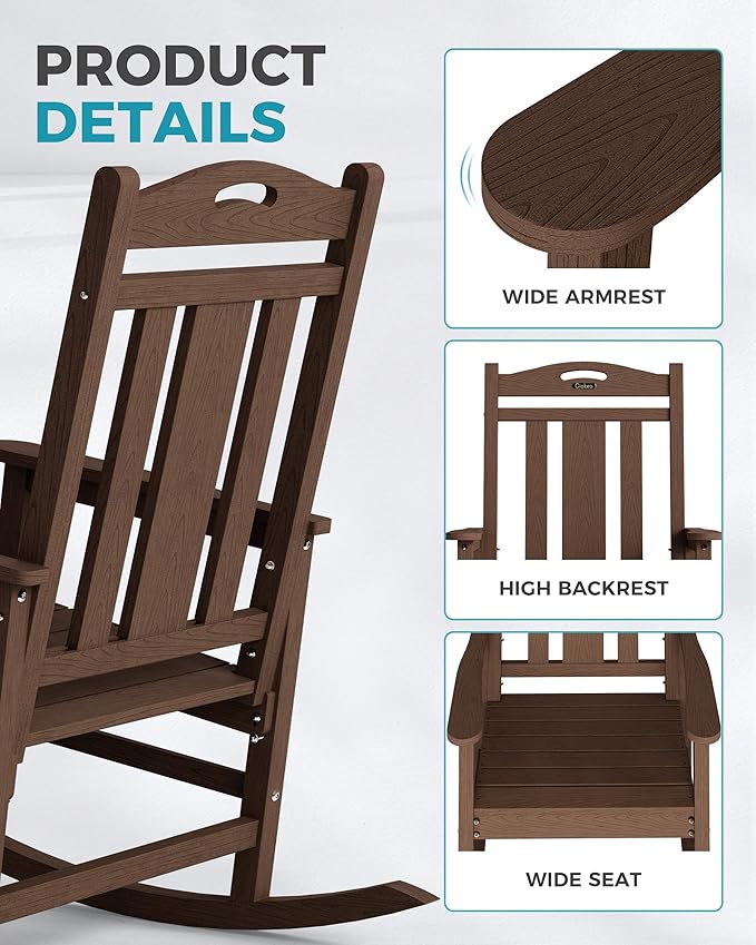Ciokea Outdoor Rocking Chair, HDPE Porch Rocking Chairs for Outside - Photo 4