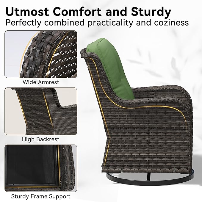4 Piece Outdoor Wicker Patio Furniture Set, Outdoor Swivel Rocker Patio Chairs Set with Thickened Olefin Cushions - Photo 3
