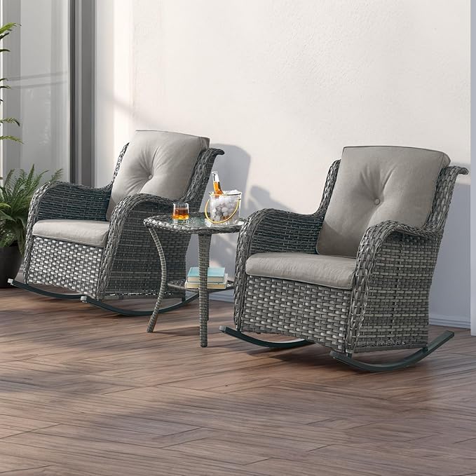 Rilyson Patio Chairs Outdoor Rocking Chair - 2 Piece Wicker Rattan Rocker Chairs Set with High Back and Deep Seating - Photo 6