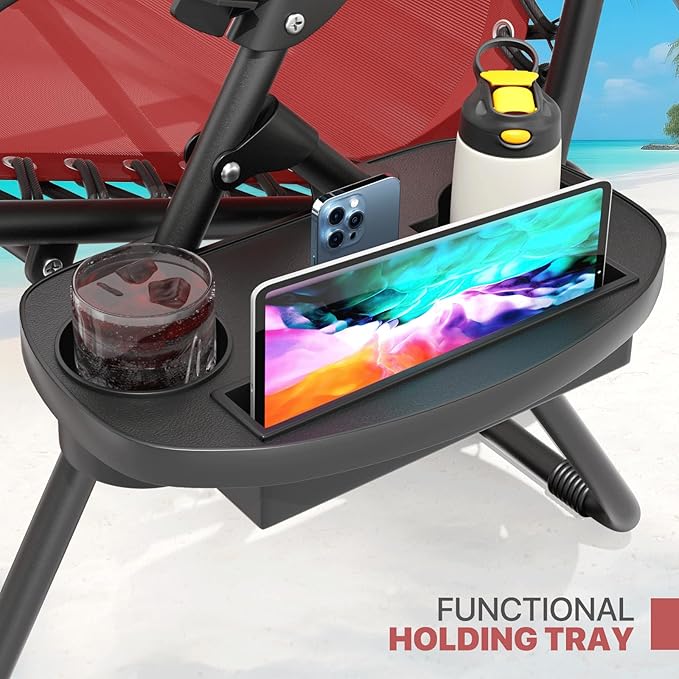 Magshion Zero Gravity Lounge Chair, Adjustable Folding Recliner with Cup Holder Side Tray & Removable Headrest Pillow, Portable Outdoor Patio Lounger for Camping, Beach, Lawn, Backyard, Maroon