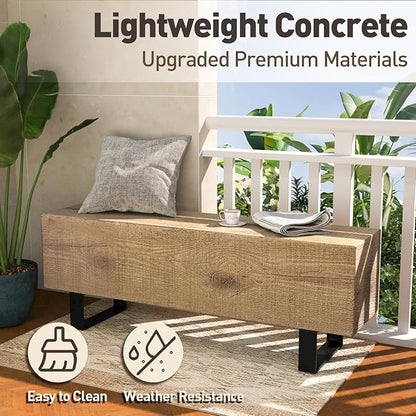 SUNBURY Outdoor Bench Garden Bench Wood 48", Patio Dining Bench for Outdoors, Garden Backless Bench Weatherproof, Anti-Rustic Metal Legs Front Porch Benches for Entryway, Lawn (Light Brown)
