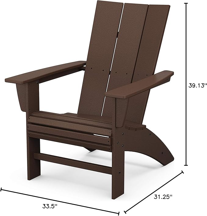 POLYWOOD Modern Curveback Adirondack Chair, Heavy Duty HDPE Outdoor Patio Furniture, Fade-Proof Lounge Seating for Deck, Lawn, Garden, Fire Pit, Mahogany