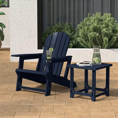 Costaelm Cayman 2-Piece HDPE Plastic Adirondack Patio Chair Set with 18" Side Table, Navy Blue