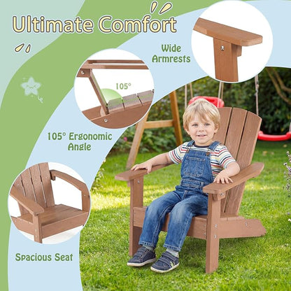 Giantex Kids Adirondack Chair, All-Weather HIPS Children's Outdoor Chair w/Ergonomic Design, Toddler Lawn Chairs for Age 3-8, Kids Beach Chair for Garden Patio Backyard (1,Teak)