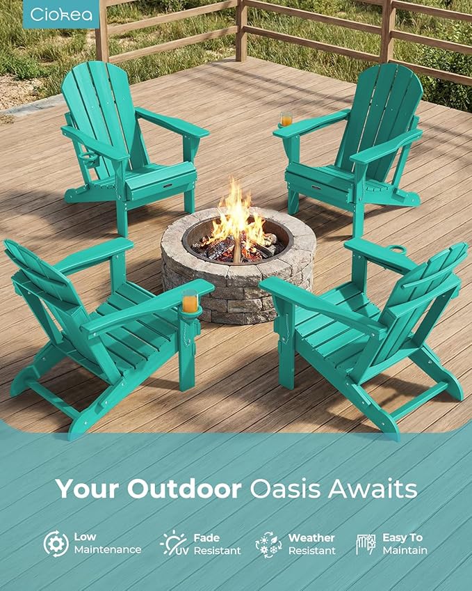 Ciokea Folding Adirondack Chair 6 Pack, Patio Adirondack Chair Weather Resistant, Plastic Fire Pit Chair with Cup Holder - Photo 7
