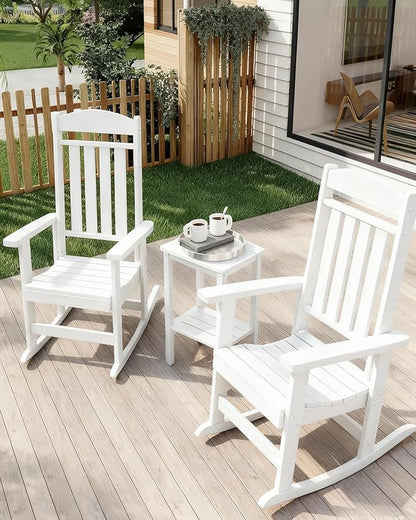 3-Piece Outdoor Rocking Chair Set, Oversized Porch Rocking Chair Set of 2 with Side Table, Suitable for Patio, Porch, Backyard