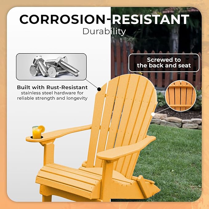 Ecommersify Folding Adirondack Chair with Cup Holder - (Cedar) - Heavy Duty Recycled Poly Lumber Folding Chair - Amish Crafted Outdoor Furniture - Made in USA