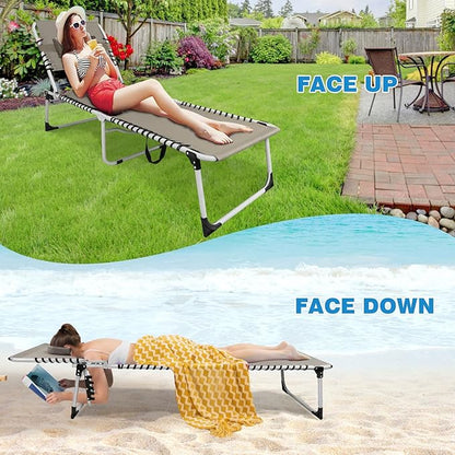 Sun Tanning Chair with Face Hole 5-Position Folding Lounge Chair Outdoor with Portable Beach Table for Poolside Sunbathing Camping Lawn Backyard