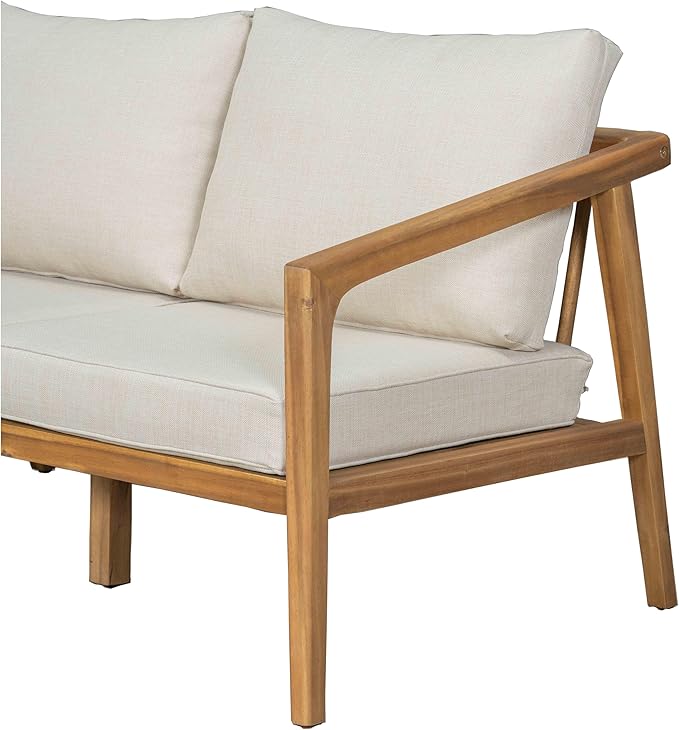 Merax 1 Piece Patio Outdoor Furniture Set, All-Weather Acacia Wood Lovesear Sofa w/Coushions for Porch, Lawn, Backyard - Photo 5