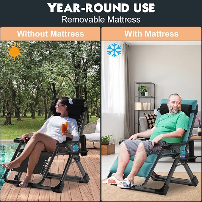 MOPHOTO Zero Gravity Chair, Outdoor Padded Lounge Chair with Side Table, Zero Gravity Recliner Chair - Photo 6