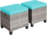 Tangkula 2 Pieces Patio Rattan Ottomans, Outdoor Wicker Footstool Footrest Seat with Soft Cushions and Steel Frame - Photo 1