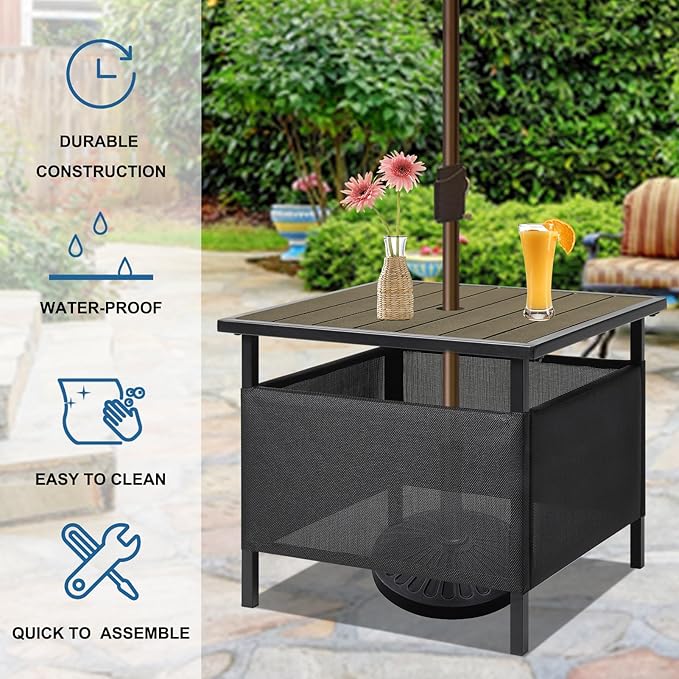 LZRS Adirondack Square Outdoor Side Table with Umbrella Hole, Pool Composite Patio Table, HDPE End Tables for Backyard - Photo 6