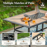 HERA'S HOUSE Patio Dining Table with Umbrella Hole for 6, Rectangle Outdoor Metal Table for Lawn Garden Backyard - Photo 5