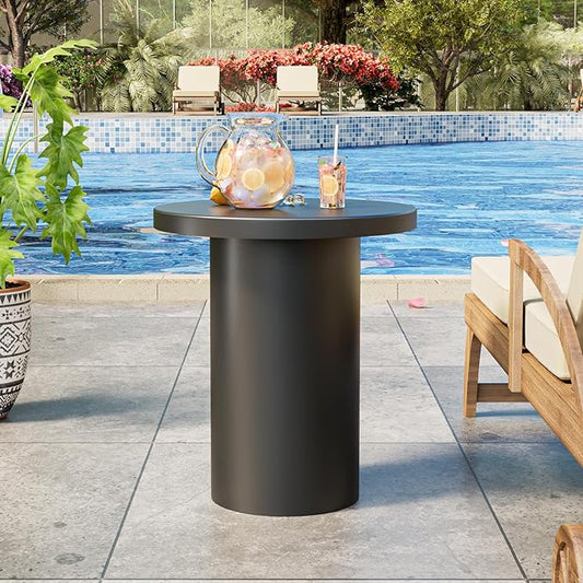 Round Metal Outdoor Patio Side Table, Steel Outdoor Accent Table, Black Small End Table, Patio Furniture, for Garden, Pool, Yard, Balcony, Living Room, Deck, Weather Resistant, No Assembly