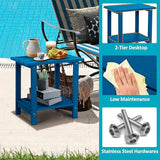 2 Tier Outdoor Side Table with Wood-Like Grain, 16.6" HDPE Adirondack Table Patio Side Table - Photo 4