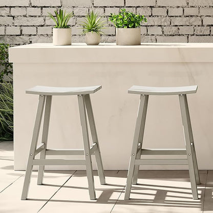 Costaelm All-Weather Bar Stools Set of 2, 29" Height Outdoor Bar Stools, Adirondack Poly Patio Bar Stool for Patio, Deck, Kitchen Counter and Garden, Sand