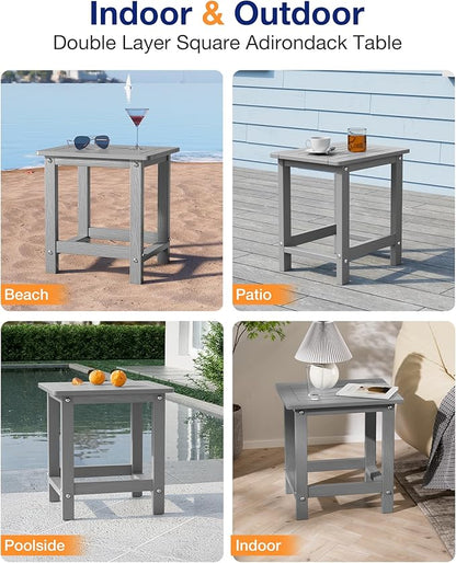 YEFU Outdoor Side Table for Patio: 16" HIPS Weather - Resistant Adirondack Tables Set of 2 - Small Square End Tables for Backyard Pool Porch Balcony - Indoor Outdoor Durable Table Grey