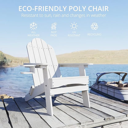LUE BONA HDPS Folding Adirondack Chair Set of 6, 350lbs Capacity Heavy Duty Outdoor Chair for Patio Balcony Deck, One-Step Space-Saving Folding, Weatherproof Realistic Wood Grain Fire Pit Chair, White
