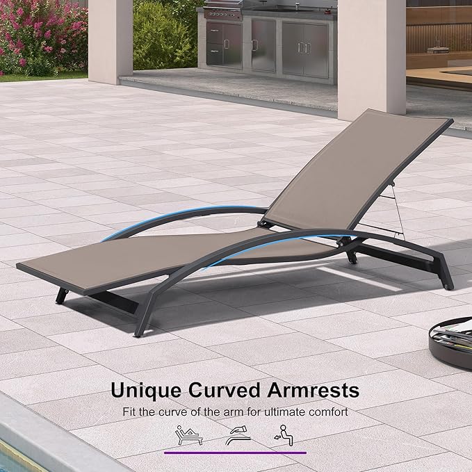PURPLE LEAF Patio Chaise Lounge Chair Set of 2 Outdoor Lounge Chair with Arm All Weather Adjustable Lounger for Beach Pool Lawn Garden Sunbathing Recliner Chair Brown