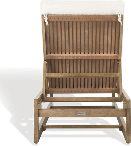 SAFAVIEH Couture Outdoor Collection Saint Vincent Natural/Beige Cushion Solid Wood Chaise Lounge Chair