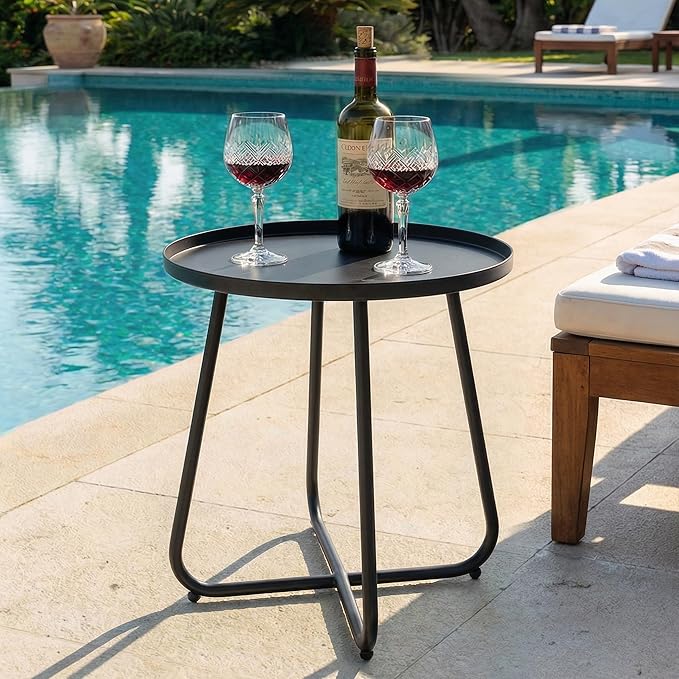 Outdoor Side Table, Indoor & Outdoor 18" Round Patio Side Table, Small Metal Side Table for Porch, Balcony, Living Room, Black
