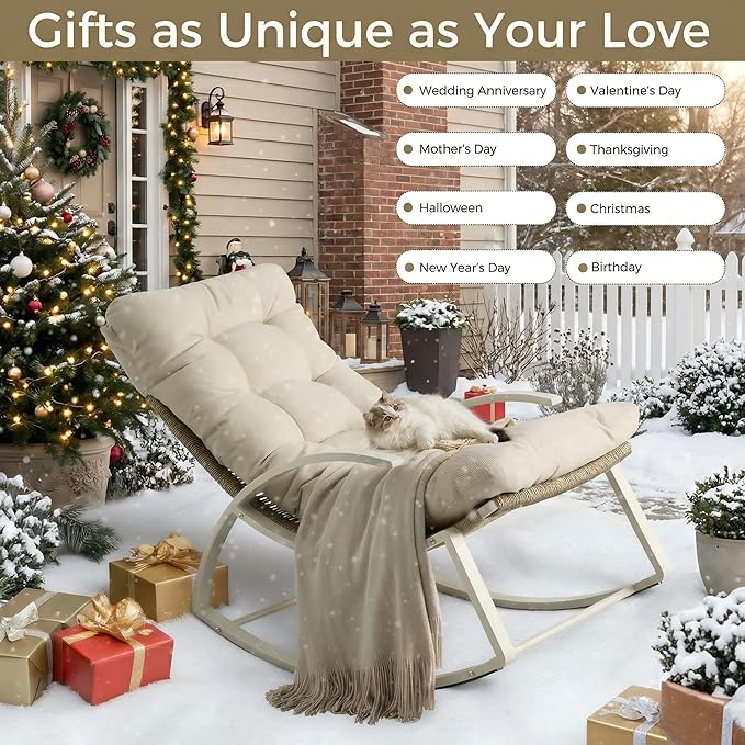 IRONCK Outdoor Rocking Chair with Armrest and Cushion, Patio Rocking Chair, 480lbs Capacity - Photo 5