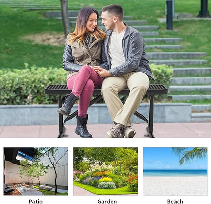 4 Feet Metal Park Bench for Outside, Outdoor Heavy Duty Garden Bench with Portable Frame, Commercial Benches for Shopping Mall, Store, Park, Patio, Deck, Black