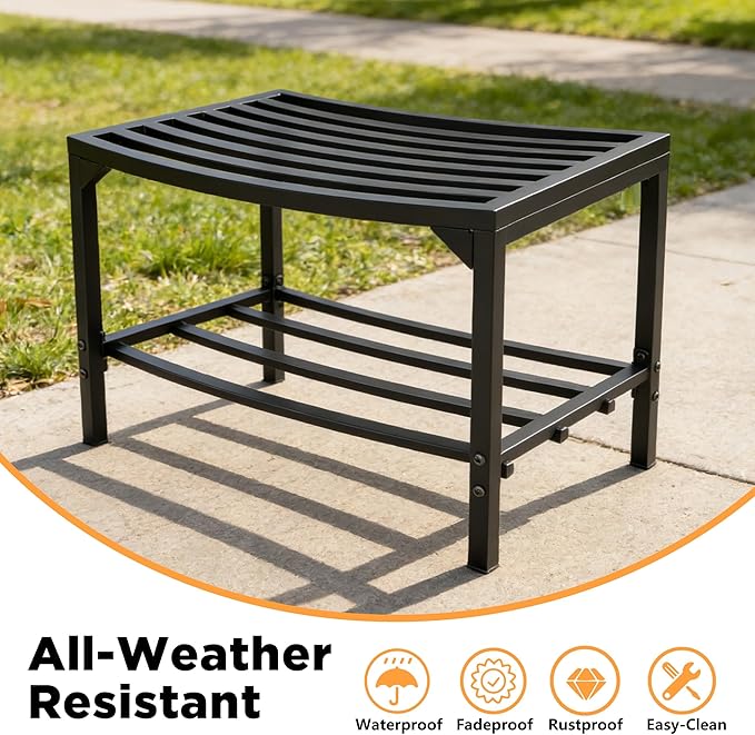 Heavy-Duty Outdoor Metal Benches Set of 4, Backless Curved Fire Pit Seating with Weatherproof, Quick Assembly for Patio - Photo 4