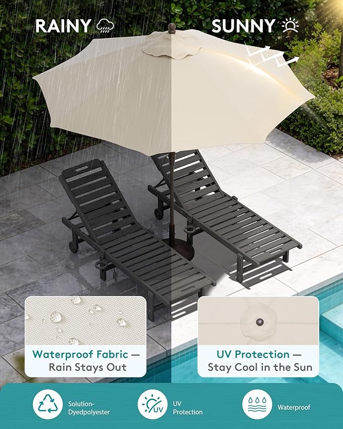 SERWALL Outdoor Chaise Lounge Set of 2 with 9FT Patio Umbrella - Photo 6