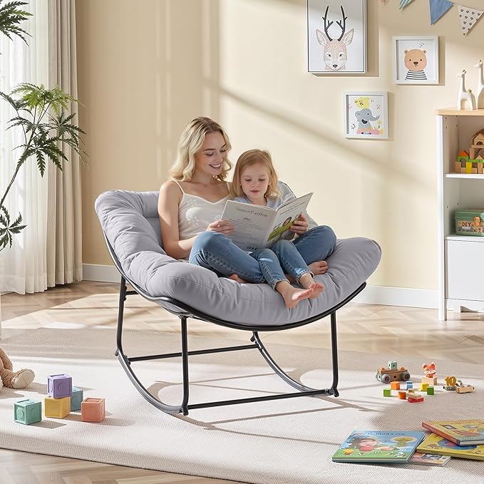 ONBRILL Papasan Rocking Chair with Cushion, Oversized Patio Lounge Rocker, Egg Chair Outdoor Indoor, for Living Room - Photo 4